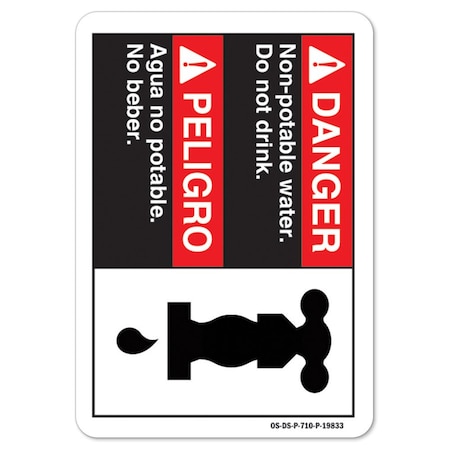 Signmission ANSI Danger, Decal, 14" x 10", Landscape, Danger Non-Potable Water Do Not Drink (Bilingual Spanish) OS-DS-D-1014-L-19833